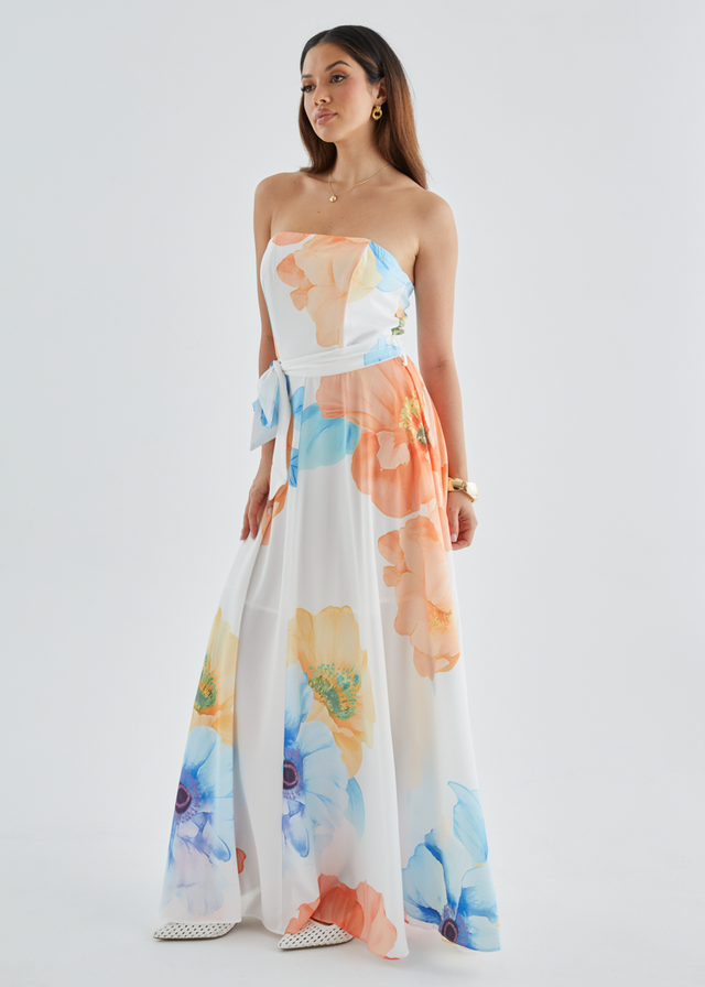 Jorgia Strapless Maxi Dress - Orange Bloom