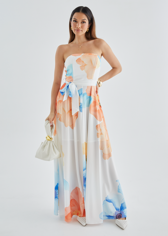 Jorgia Strapless Maxi Dress - Orange Bloom