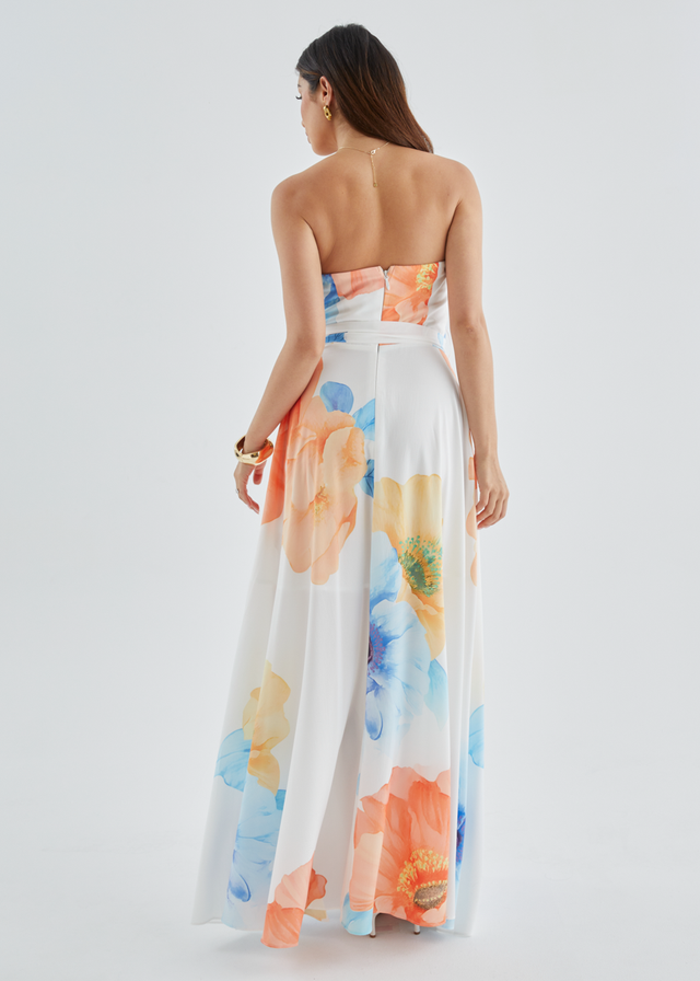 Jorgia Strapless Maxi Dress - Orange Bloom