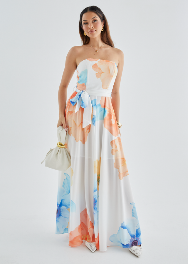 Jorgia Strapless Maxi Dress - Orange Bloom