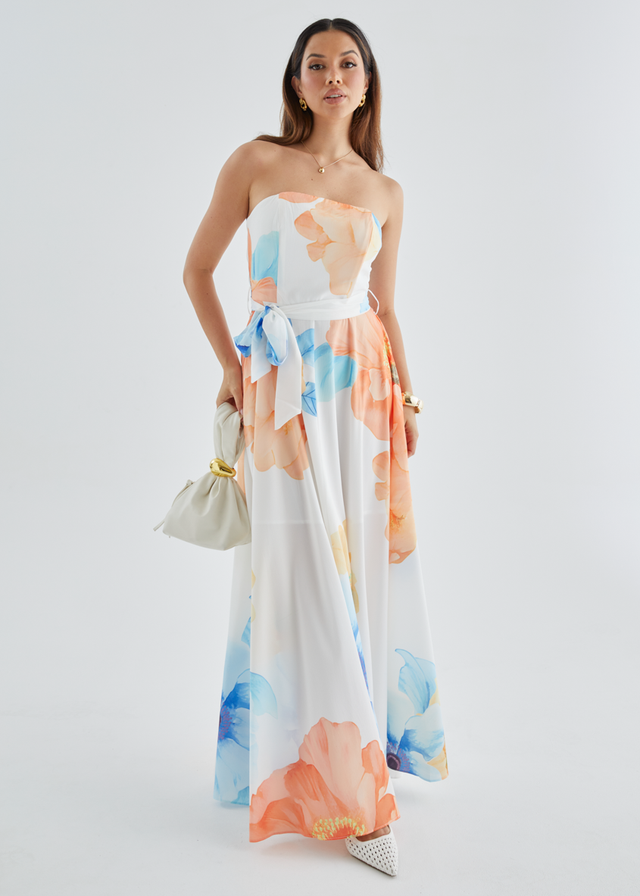 Jorgia Strapless Maxi Dress - Orange Bloom