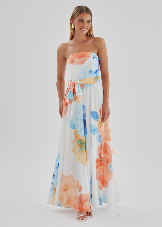 Jorgia Strapless Maxi Dress - Orange Bloom
