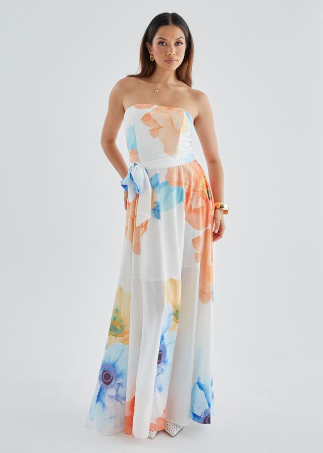 Jorgia Strapless Maxi Dress - Orange Bloom