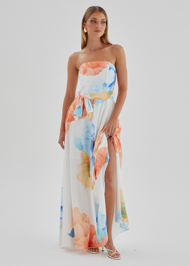 Jorgia Strapless Maxi Dress - Orange Bloom