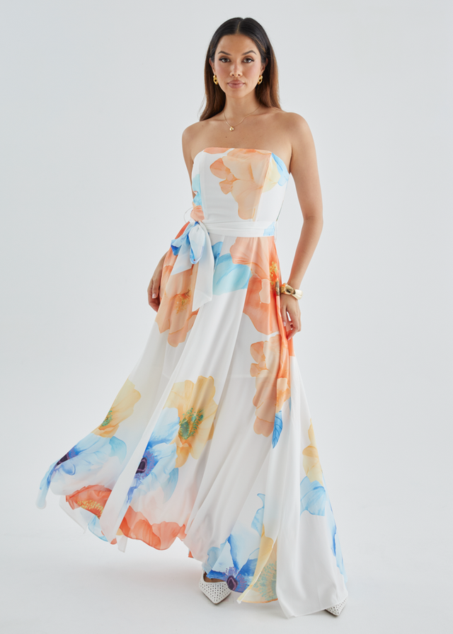 Jorgia Strapless Maxi Dress - Orange Bloom