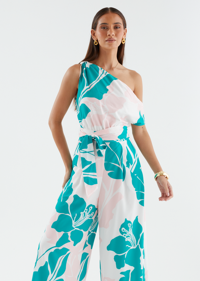 Ara Drop Shoulder Pantsuit - Jade Floral
