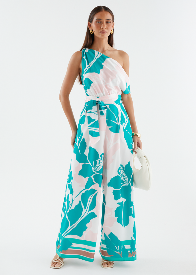 Ara Drop Shoulder Pantsuit - Jade Floral