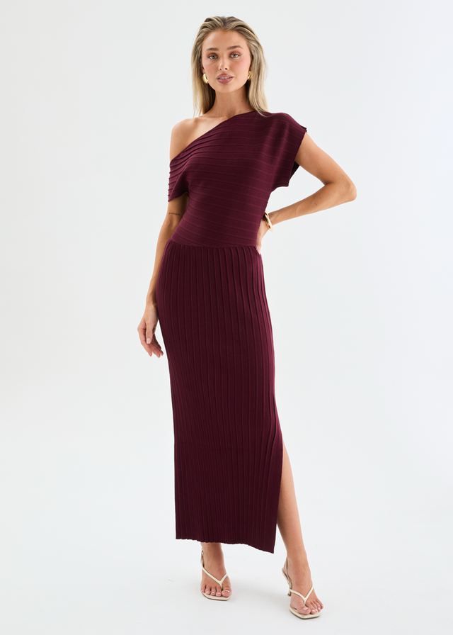 Aleira Drop Shoulder Knit Maxi Dress - Burgundy