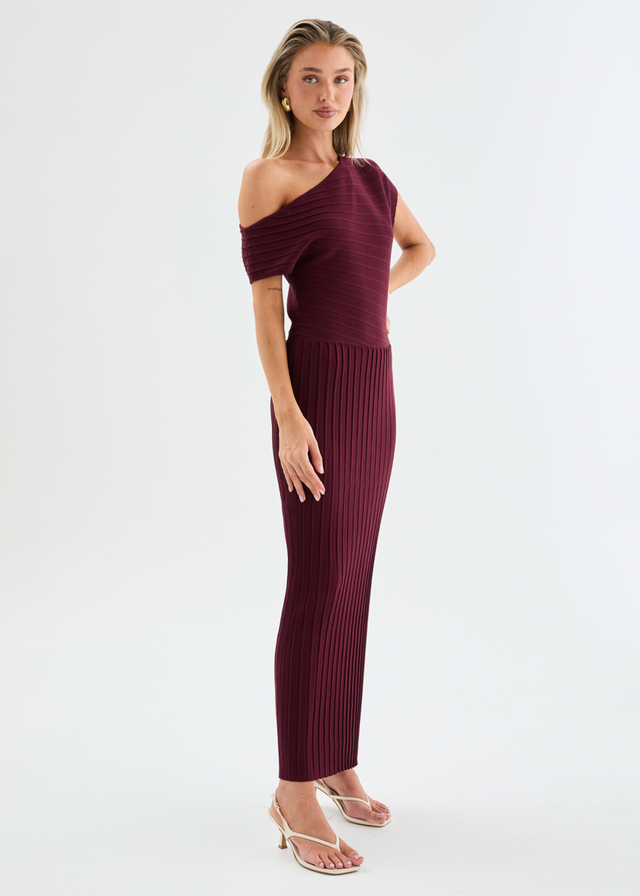 Aleira Drop Shoulder Knit Maxi Dress - Burgundy