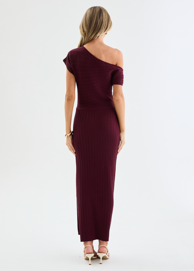 Aleira Drop Shoulder Knit Maxi Dress - Burgundy