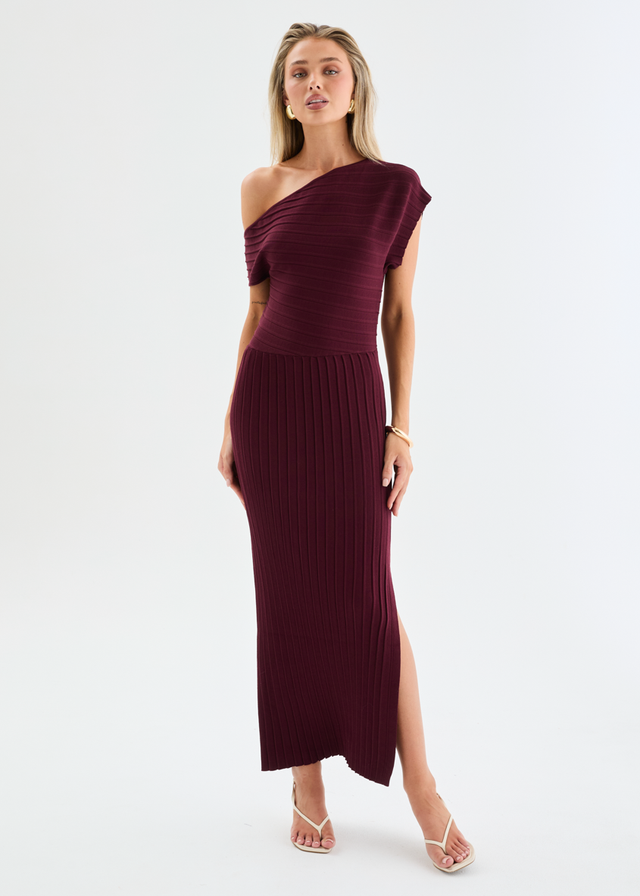 Aleira Drop Shoulder Knit Maxi Dress - Burgundy