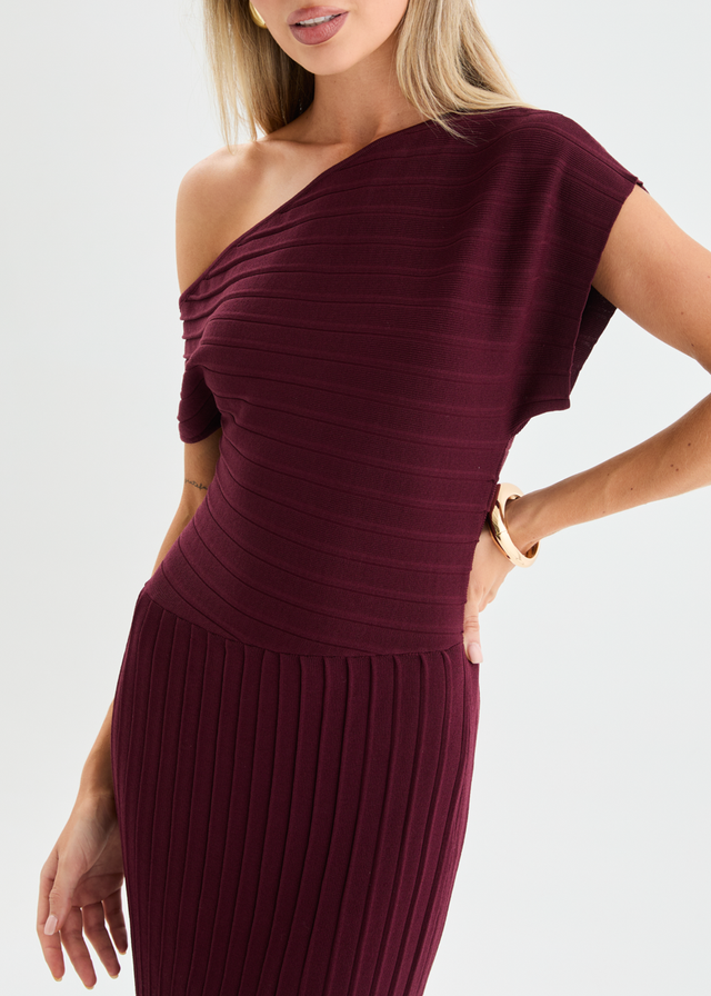 Aleira Drop Shoulder Knit Maxi Dress - Burgundy