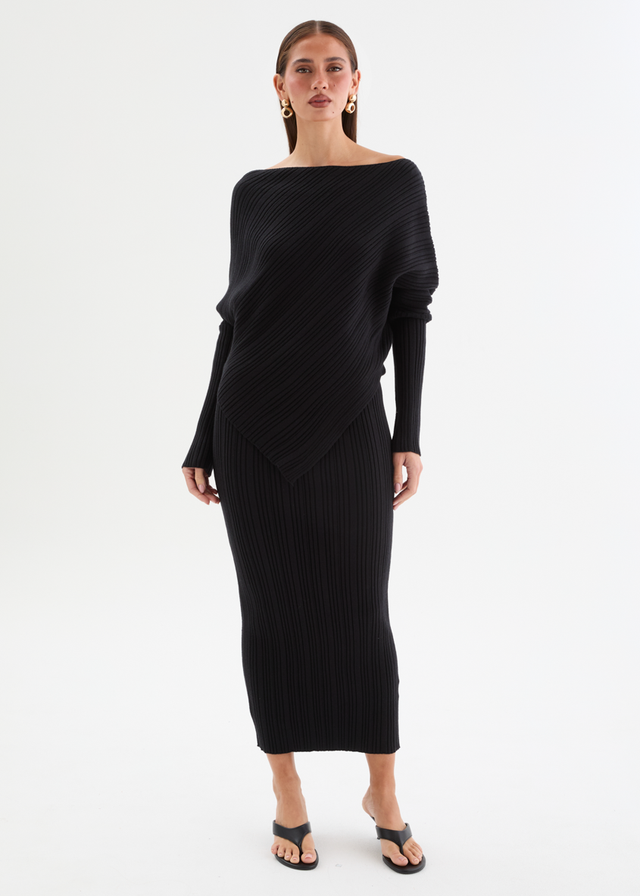 Samarah Belted Knit Set - Black