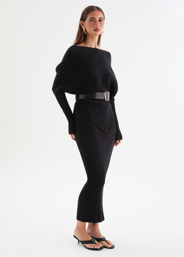 Samarah Belted Knit Set - Black