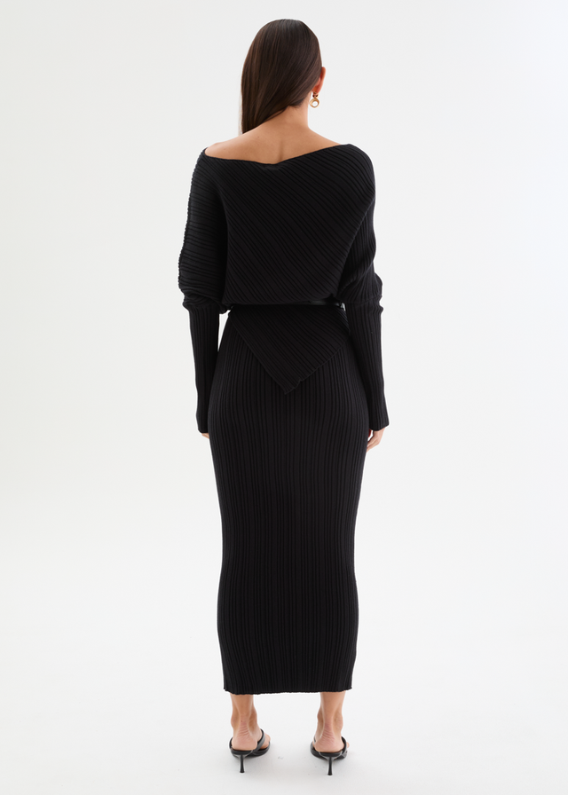 Samarah Belted Knit Set - Black