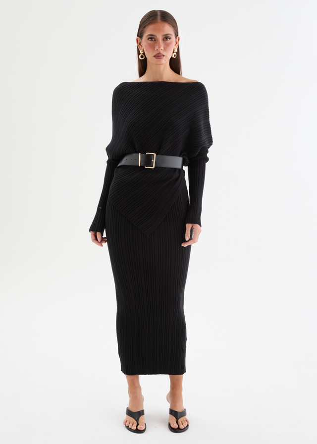 Samarah Belted Knit Set - Black