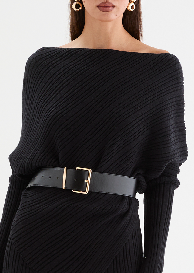 Samarah Belted Knit Set - Black