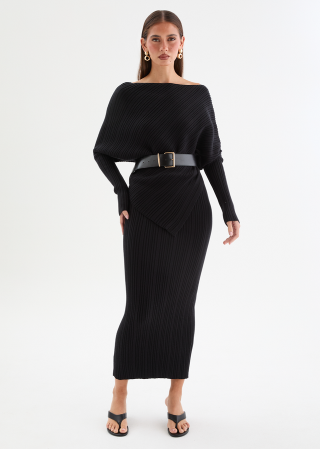 Samarah Belted Knit Set - Black