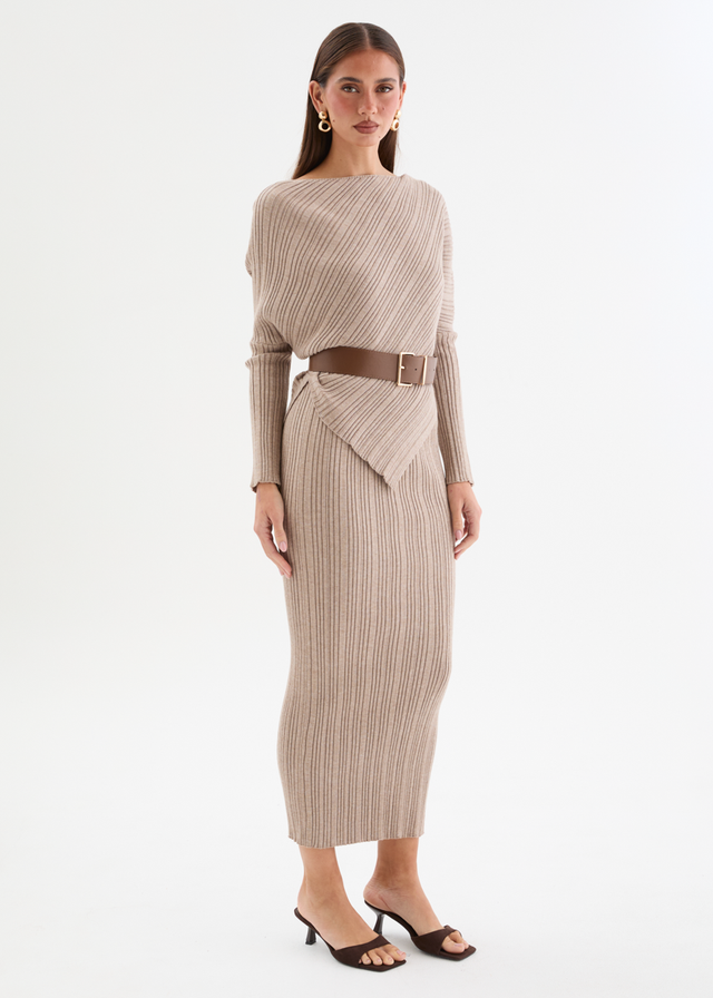 Samarah Belted Knit Set - Cappuccino