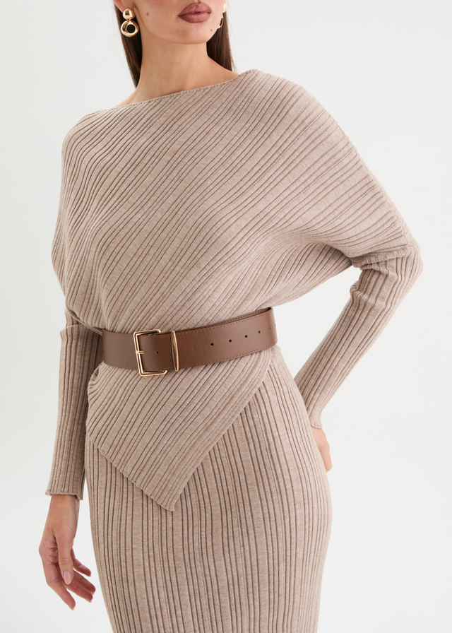 Samarah Belted Knit Set - Cappuccino