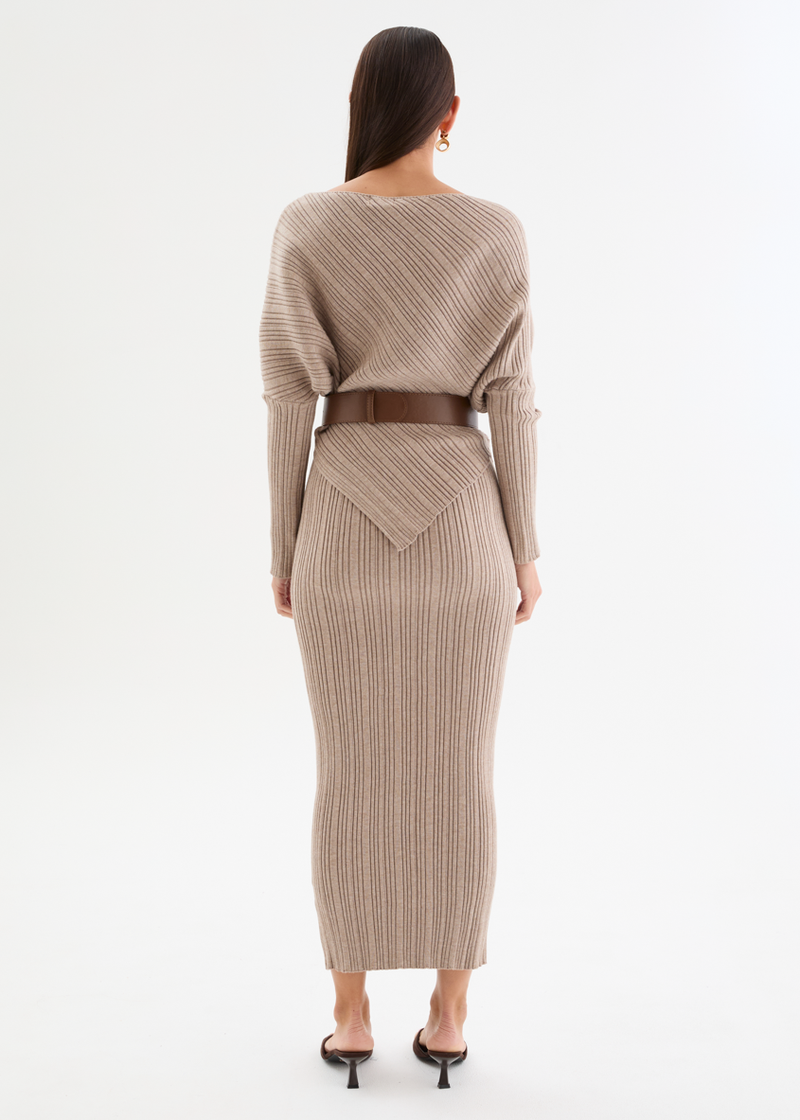 chiffon burgundy dress Meg Long Sleeve Knit Midi Dress in Burnt Choc By DISSH