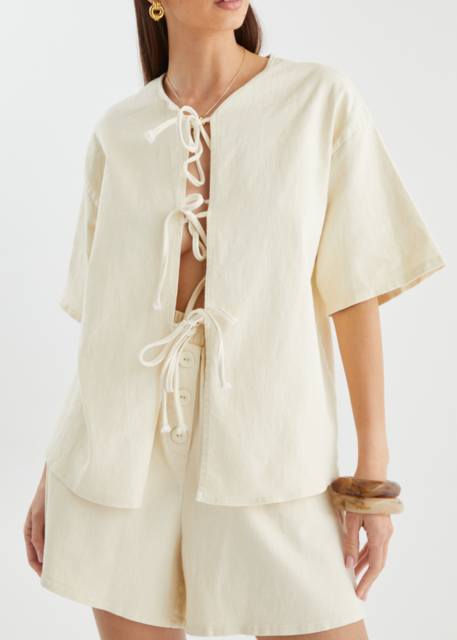 Kieran Denim Top - Beige