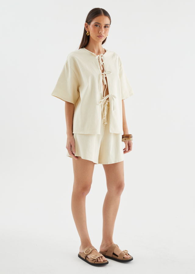 Kieran Denim Top - Beige