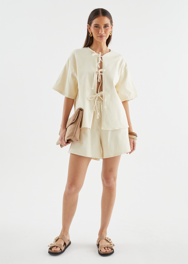 Kieran Denim Top - Beige