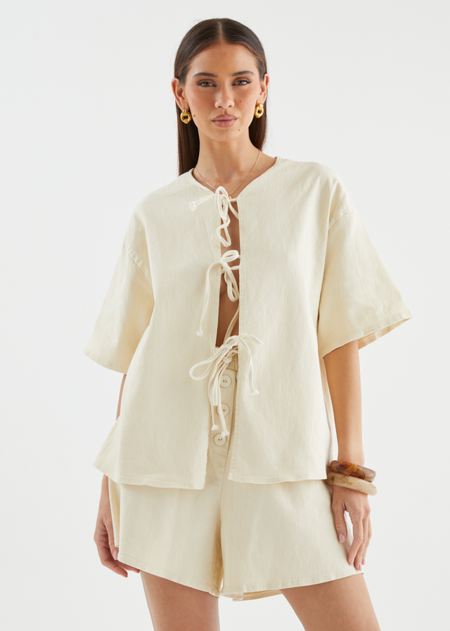 Kieran Denim Top - Beige