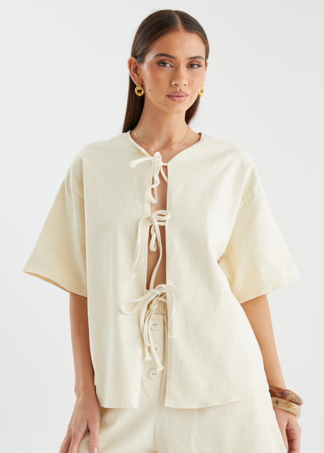 Kieran Denim Top - Beige