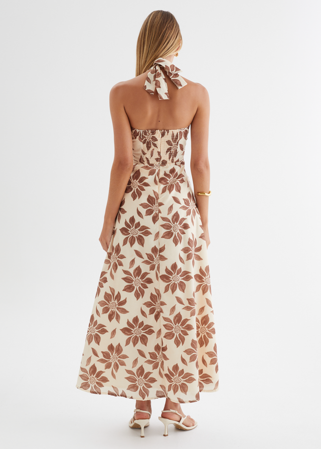 Ricci Halter Maxi Dress - Tan Flowers