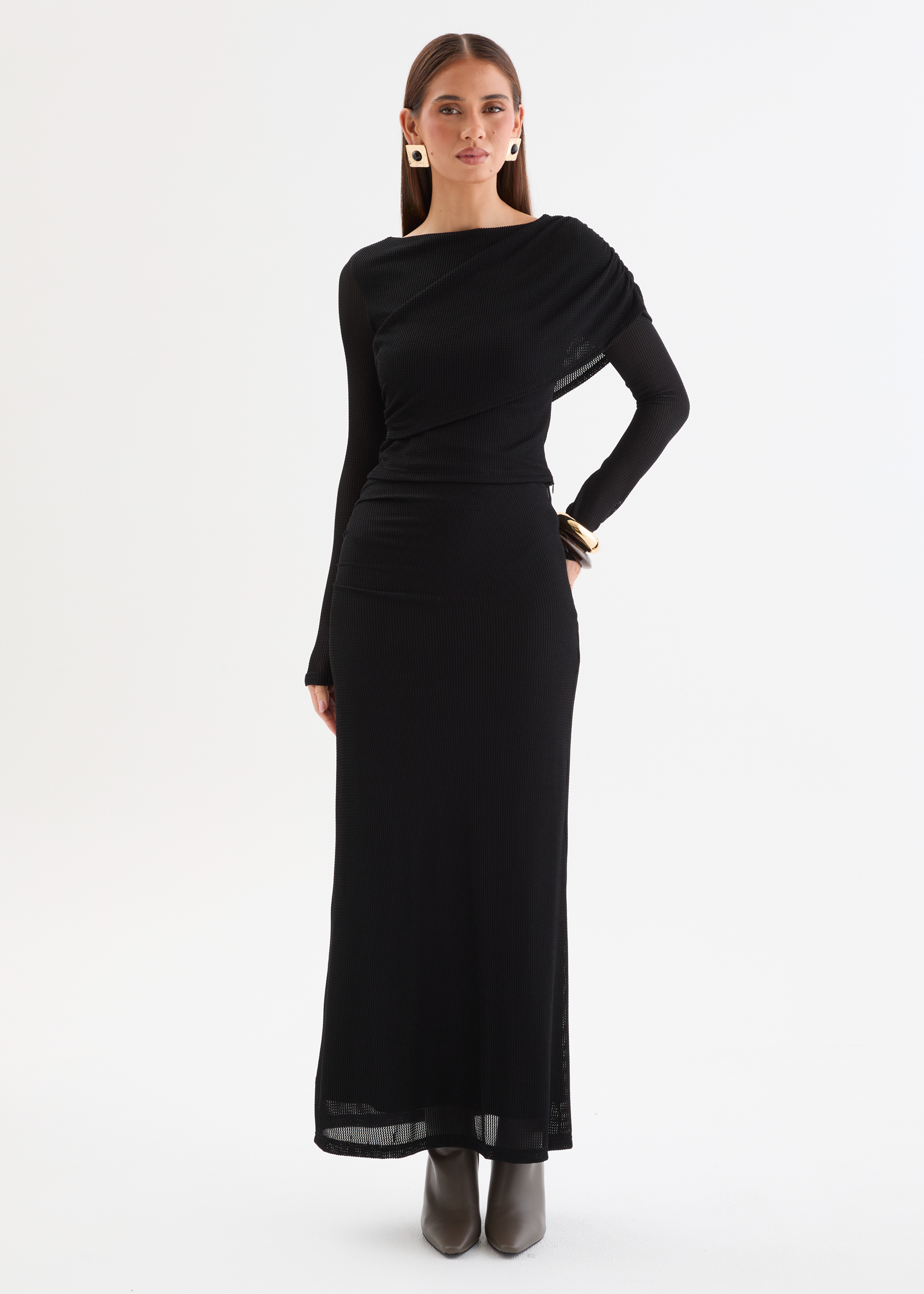 casual green long sleeve dress GREEN DRAPED GOWN WITH HOODIE | CULT MIA