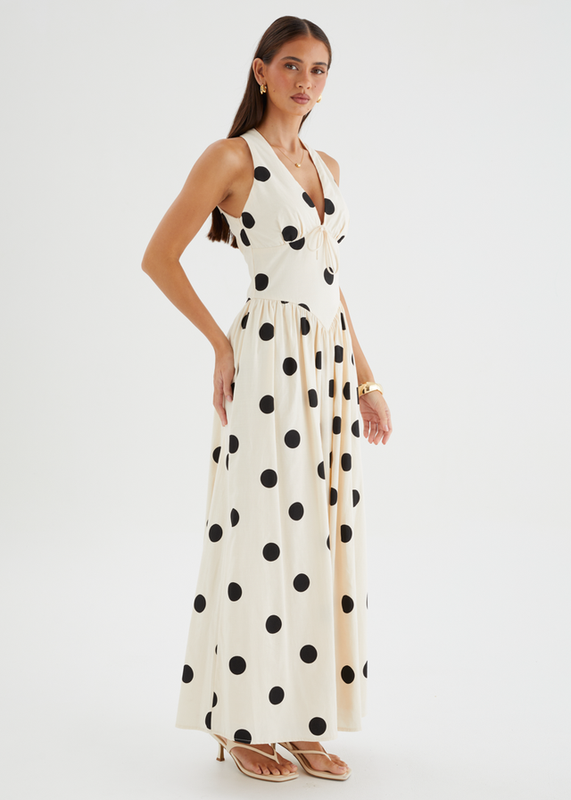 Kelsy Halter Maxi Dress - Beige Polka