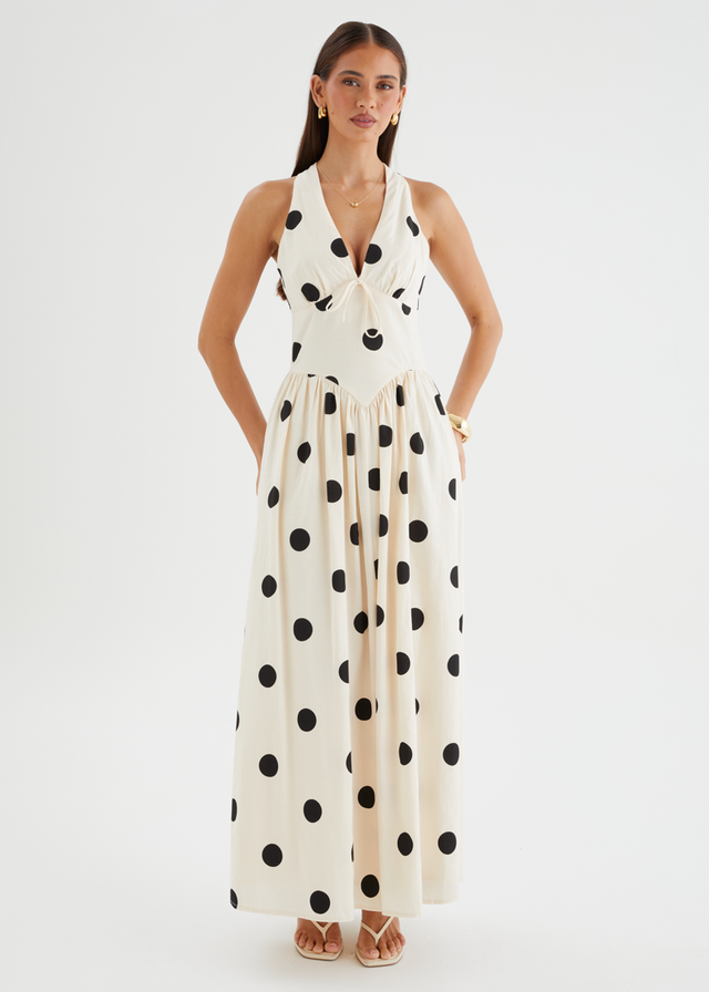 Kelsy Halter Maxi Dress - Beige Polka