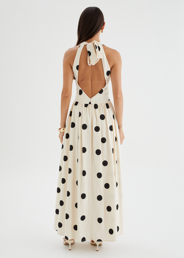 Kelsy Halter Maxi Dress - Beige Polka