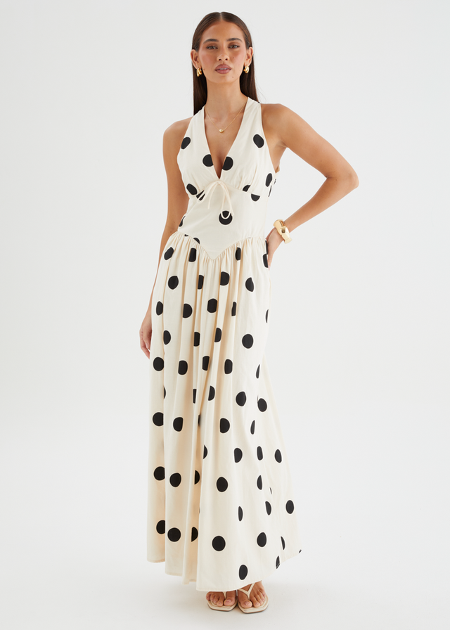 Kelsy Halter Maxi Dress - Beige Polka