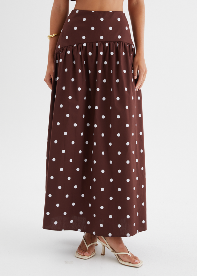Charlene Maxi Skirt - Choc Polka