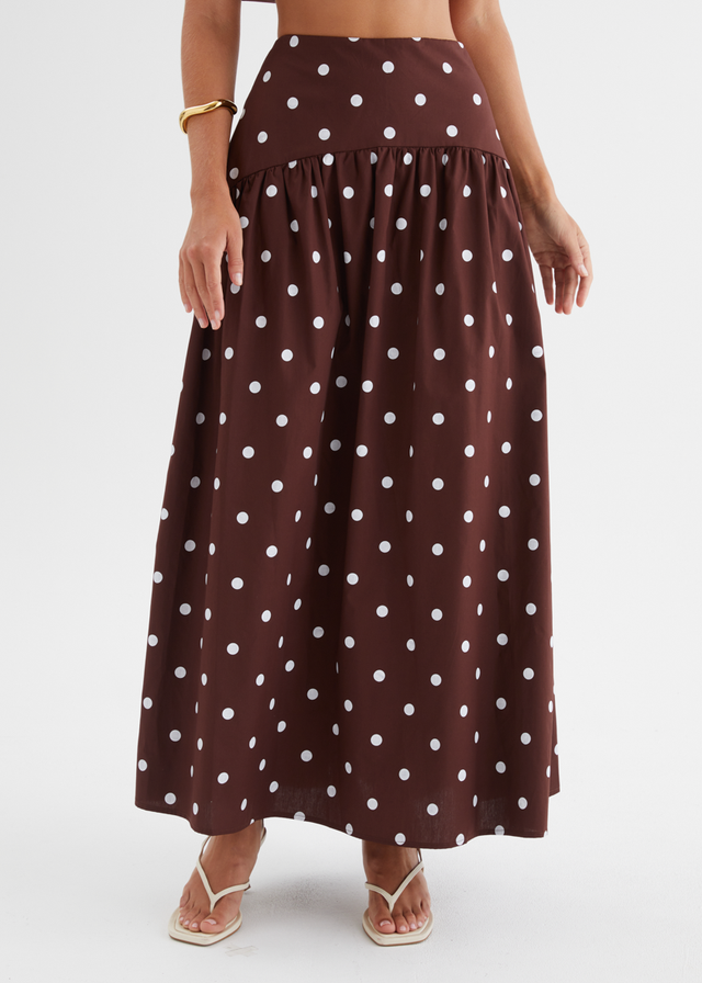 Charlene Maxi Skirt - Choc Polka