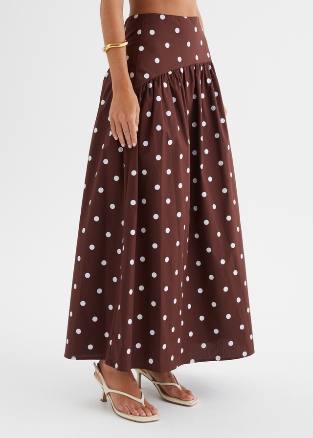 Charlene Maxi Skirt - Choc Polka