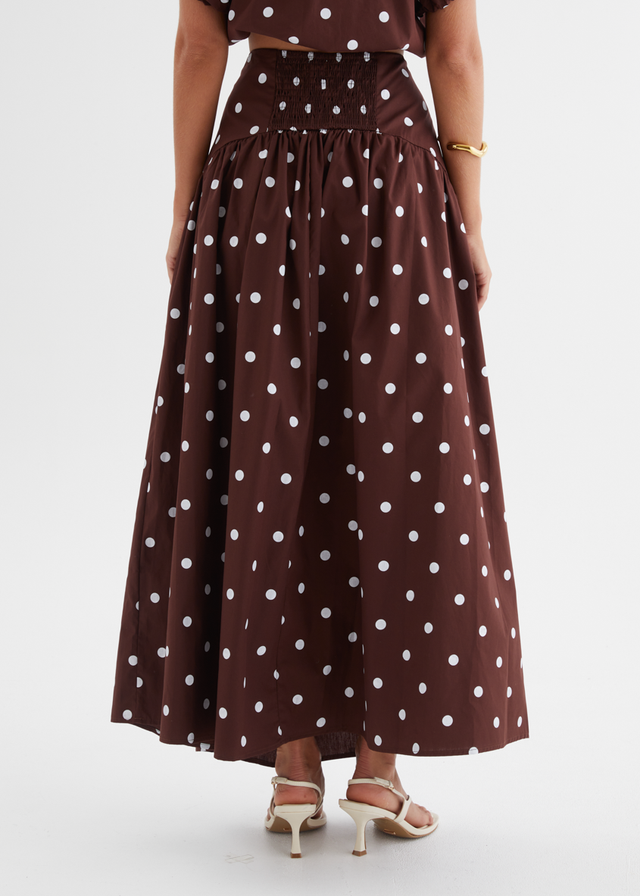 Charlene Maxi Skirt - Choc Polka
