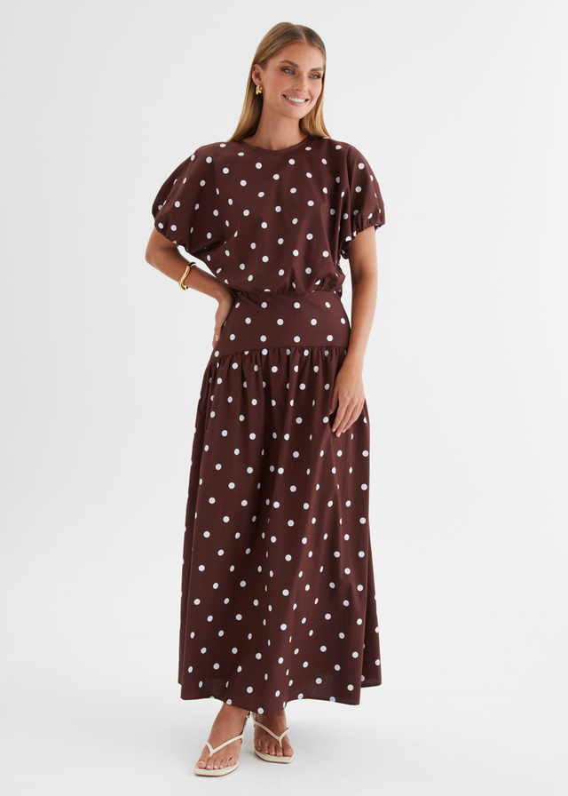 Charlene Maxi Skirt - Choc Polka