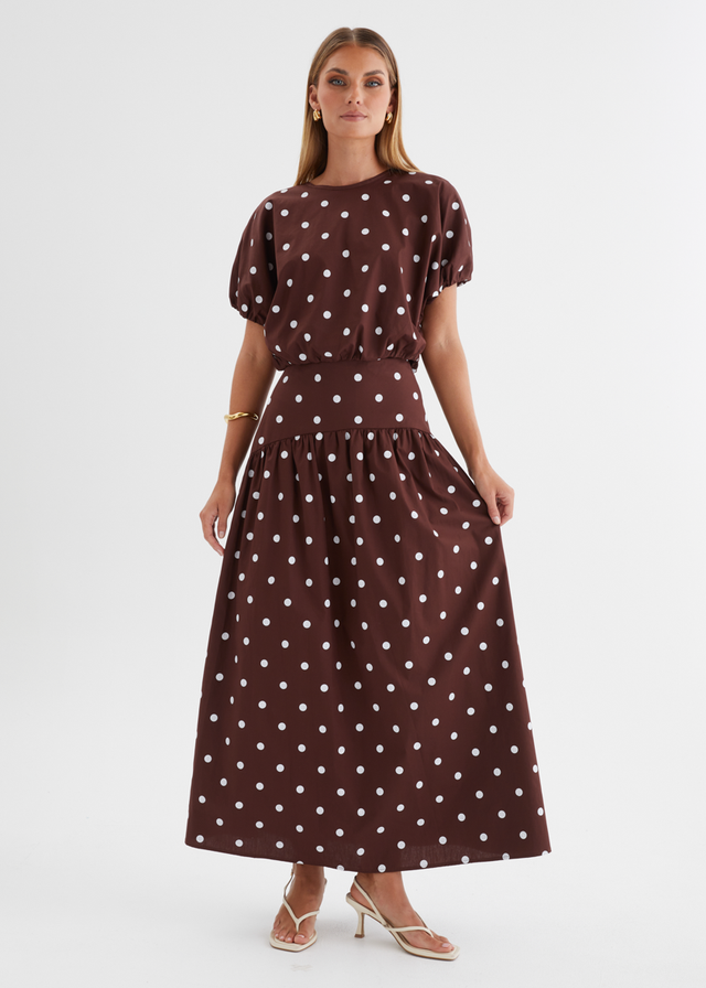 Charlene Maxi Skirt - Choc Polka