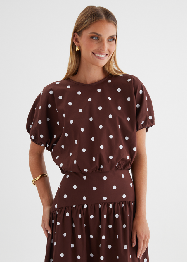 Charlene Top - Choc Polka