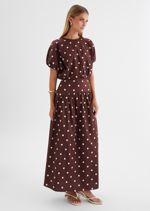 Charlene Maxi Skirt - Choc Polka