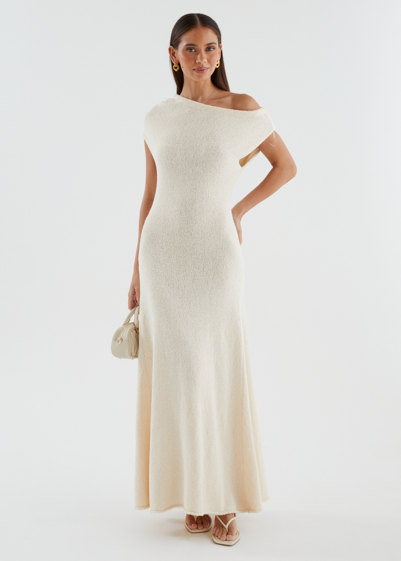 Aje Drop Shoulder Knit Maxi Dress - Beige  Gingham & Heels