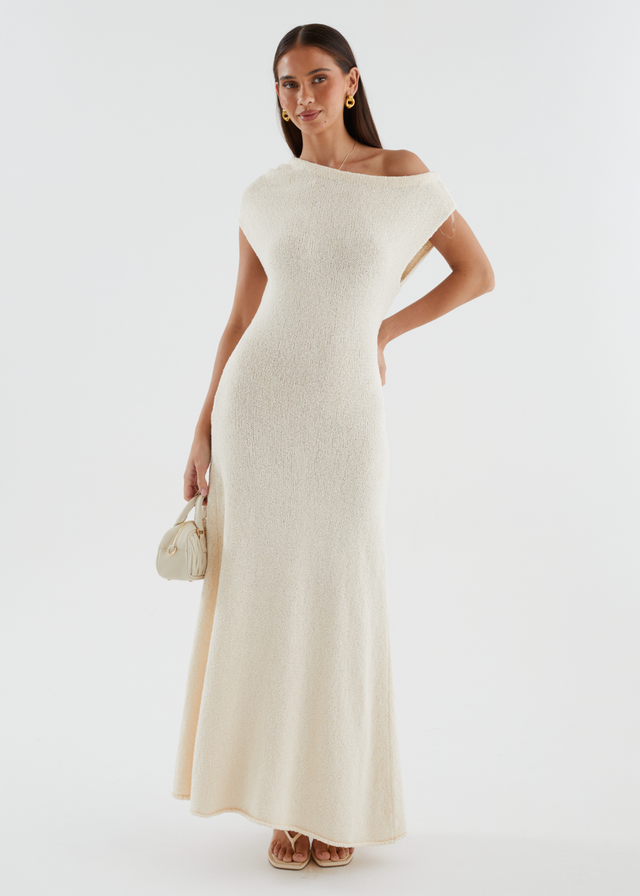 Aje Drop Shoulder Knit Maxi Dress - Beige Gingham & Heels Aje Drop Shoulder Knit Maxi Dress - Beige Gingham & Heels