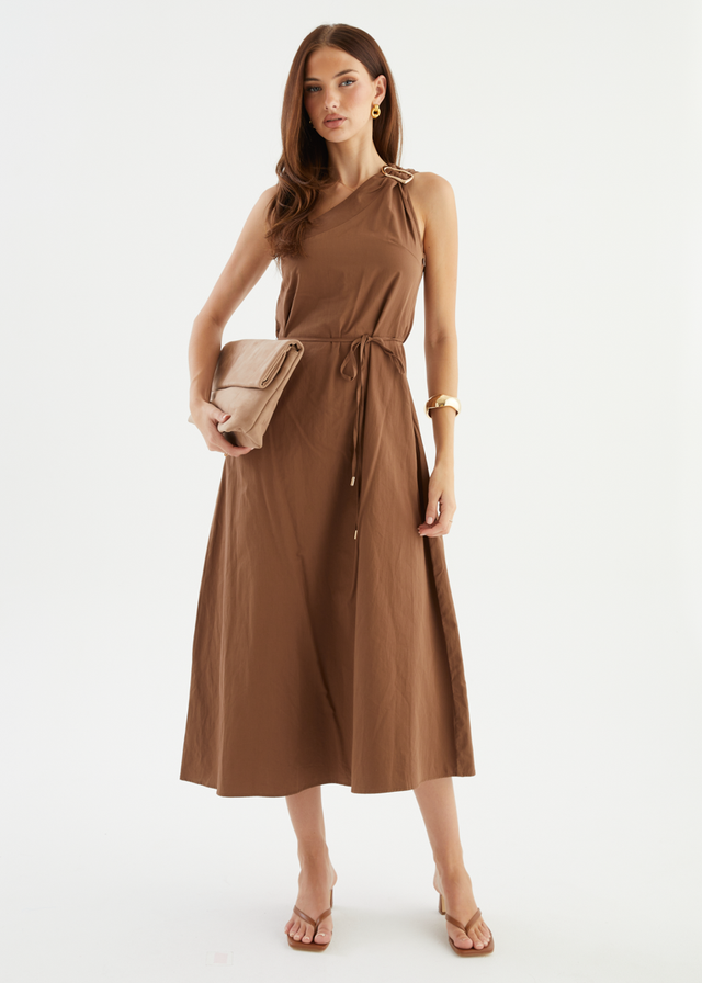 Lunia One Shoulder Maxi Dress - Chocolate