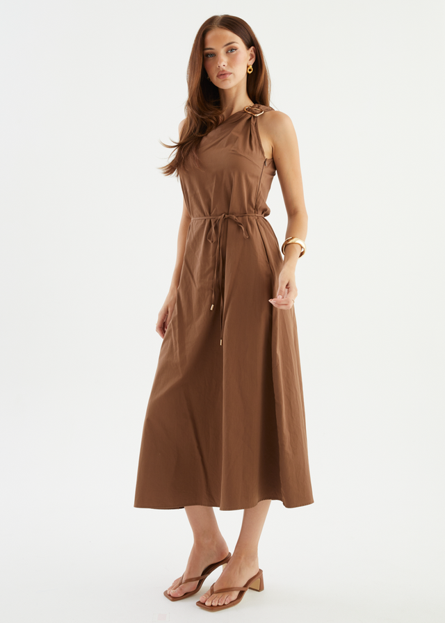 Lunia One Shoulder Maxi Dress - Chocolate