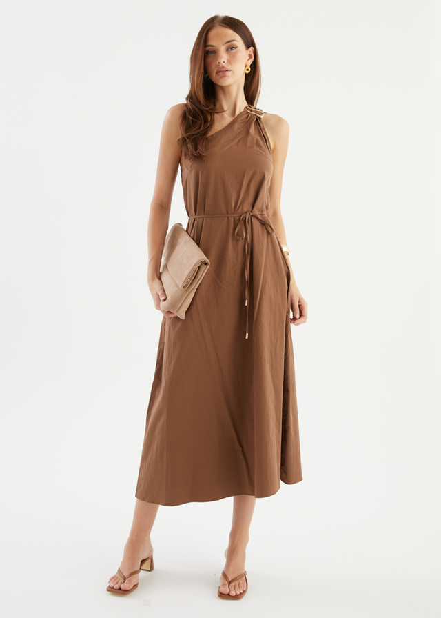 Lunia One Shoulder Maxi Dress - Chocolate