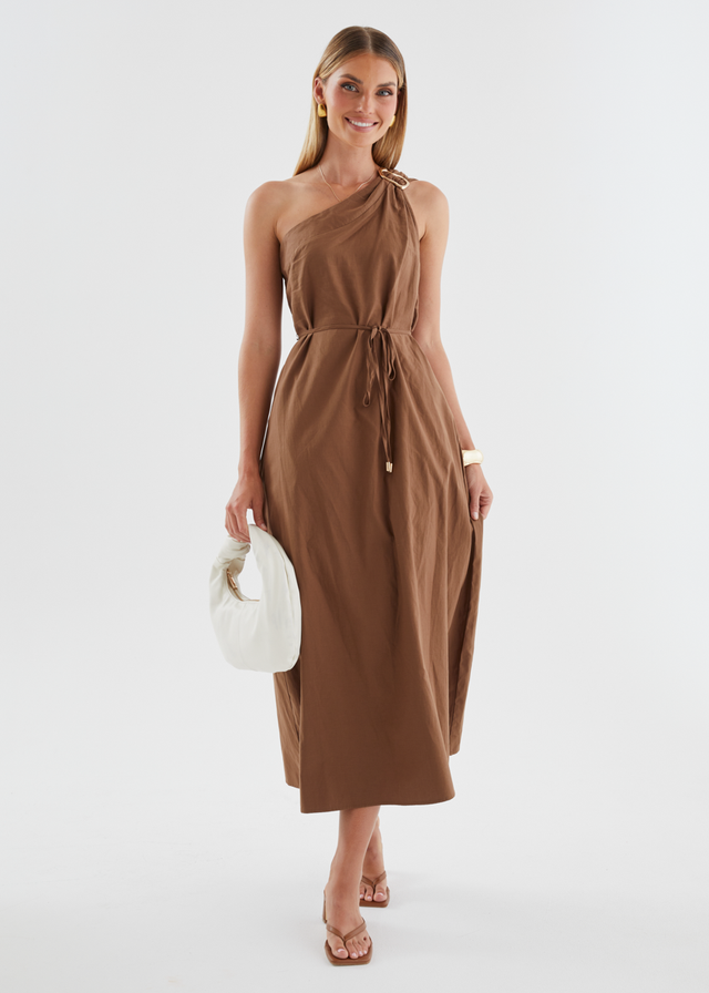 Lunia One Shoulder Maxi Dress - Chocolate